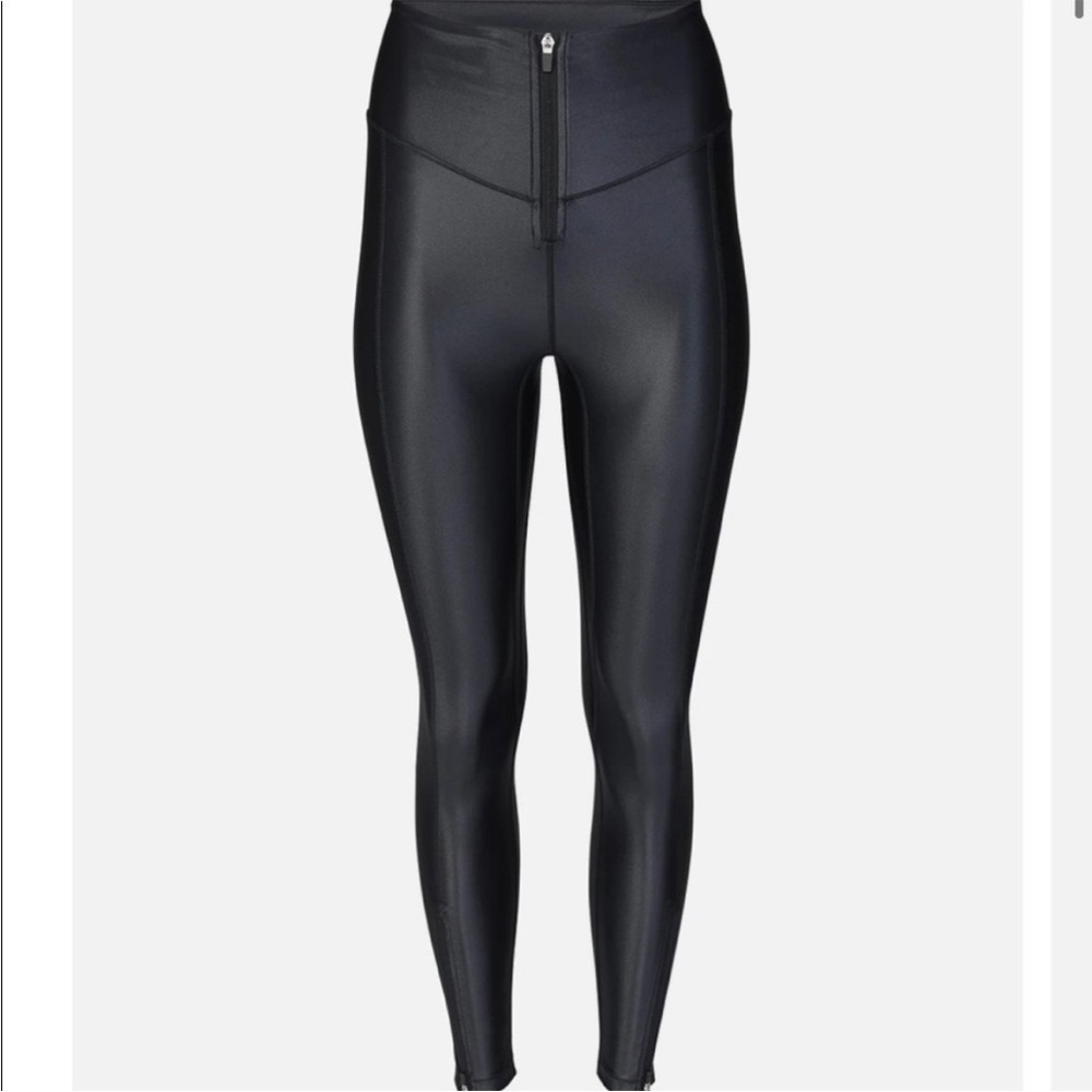 Bandier All Access Ultra High Rise Zip Front Leggings in Black Shine size XS - Picture 3 of 11
